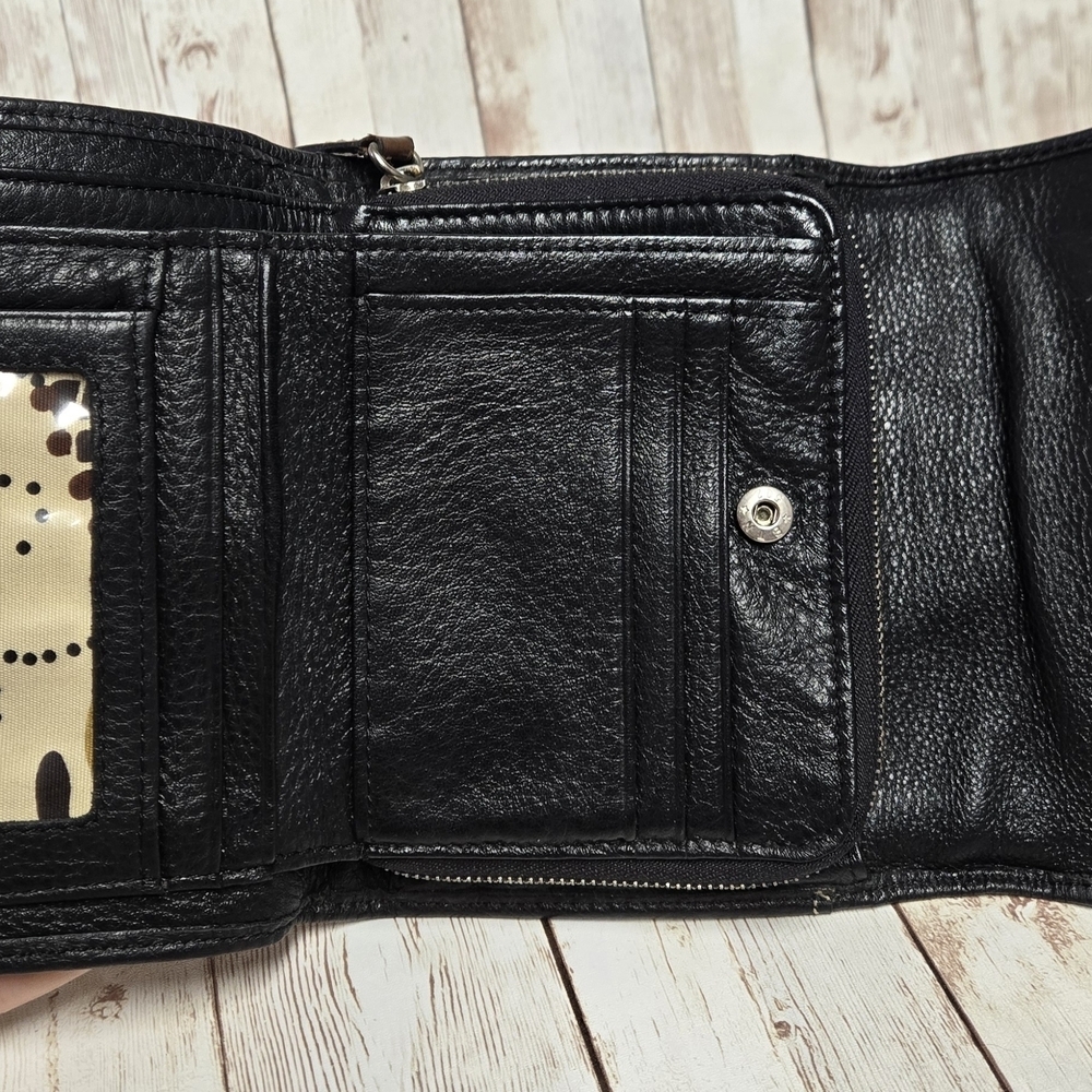 Brighton Black Brown Leather Wallet Western Concho Braided Trim Organizer Bifold - Picture 8 of 12